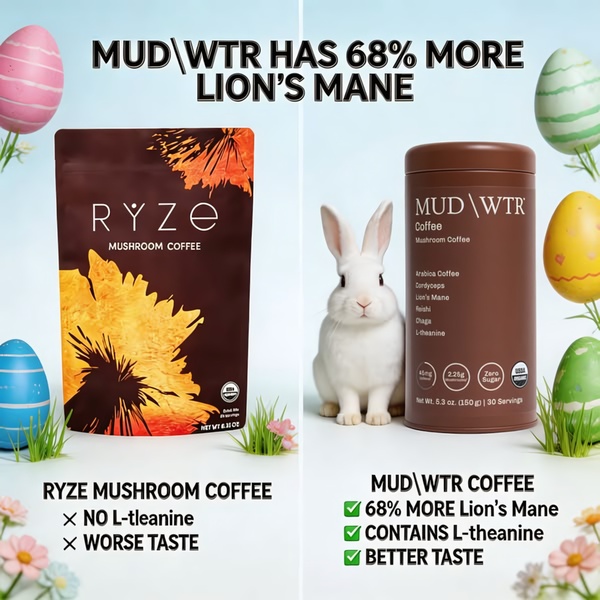 mushroom coffee, functional coffee, coffee blend, wellness coffee, adaptogenic coffee, social proof, minimalist, fresh, pastel, brown, easter